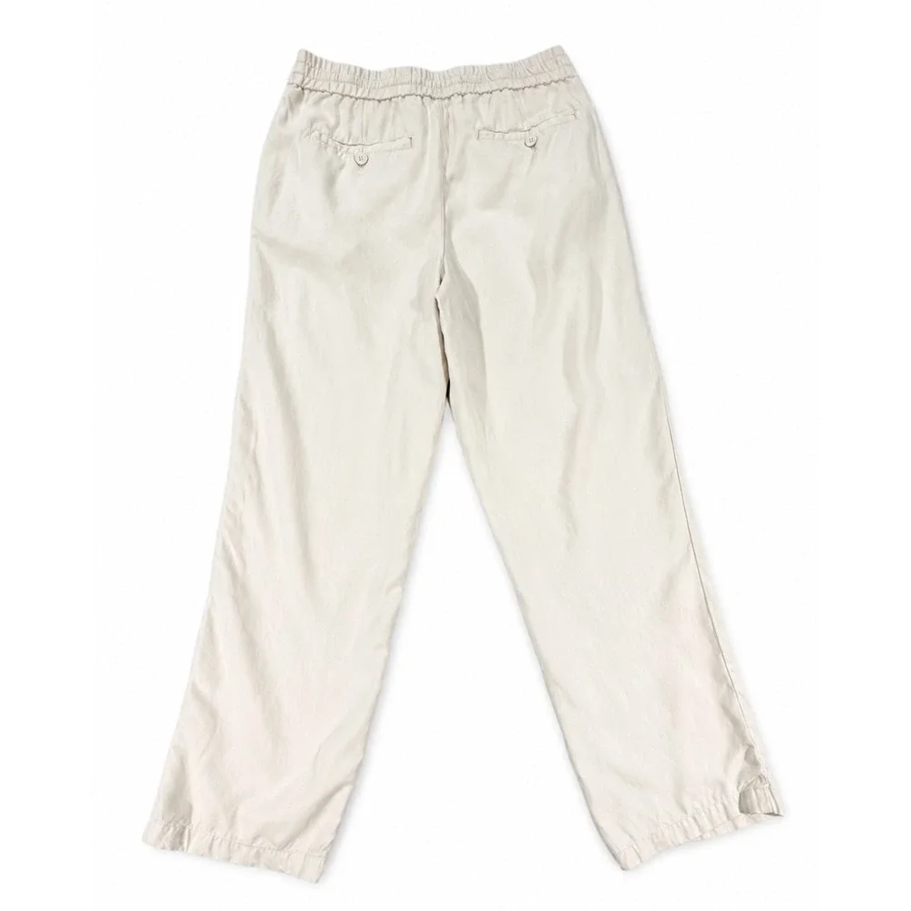 Zara Relaxed‎ Khaki Trouser Pants Womens Medium Beige Drawstring Waist Pants